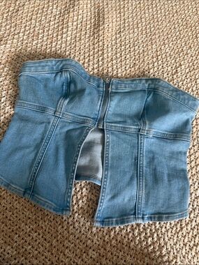 Strapless Light Wash Denim Bustier Top
